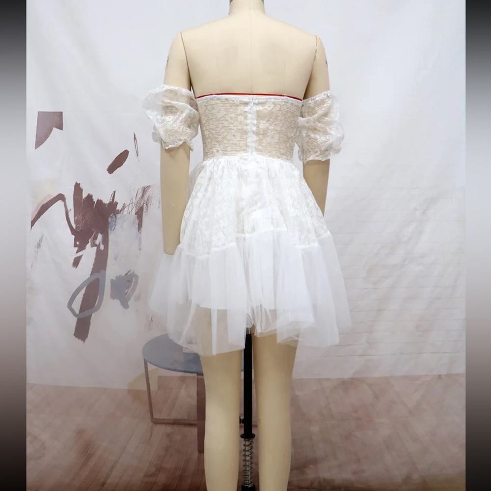 (Last 2)❣️White boho mini lace off festival shoulder dress - Picture 7 of 8